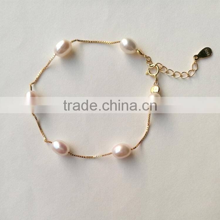 8-9 mm white rice shape freshwater pearl bracelet