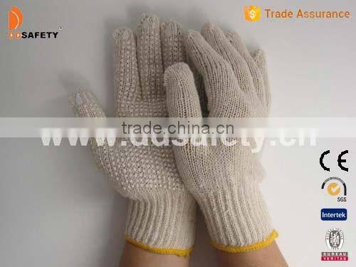 High Quality Natural Cotton Polyester Gloves Working Gloves With White PVC Dots One Side