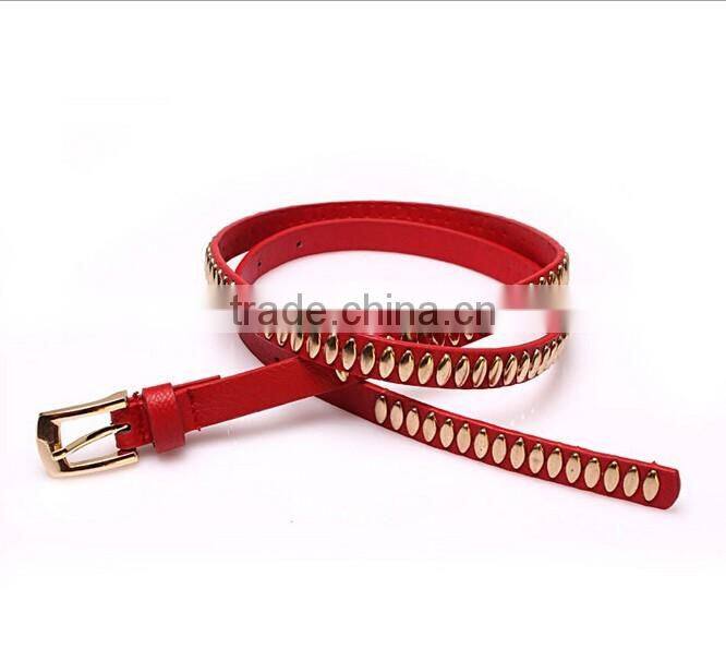 Wholesale oval rivets decorated square pin buckle sex girl thin PU waist belt