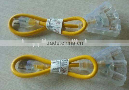 S50033 2 ft. 12/3 STW Extension Cord with 3 Outlet Lighted Power Block - Yellow