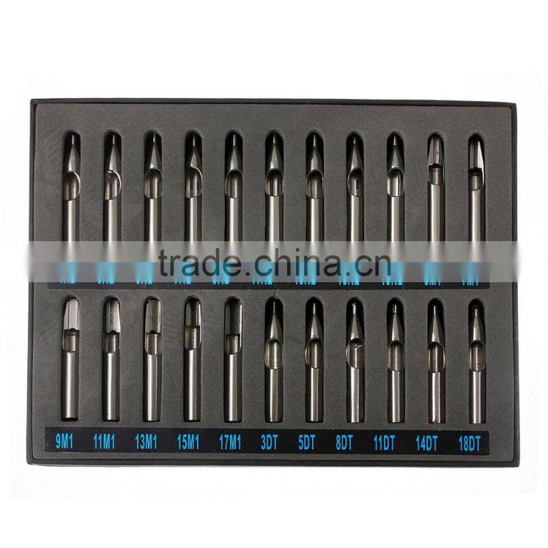 22pcs Pro Tattoo Supply Stainless Steel Tip Kit Machine Gun Grip Set Nozzle