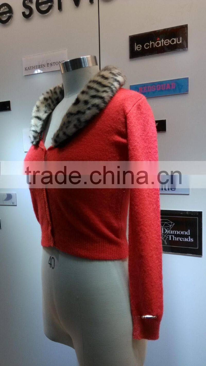 2014 Ladies knitted sweater,cardigan with mohair