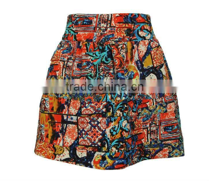 fashion garment factory A-Line flare western style printed pattern black yoke back girl's puffy skirt