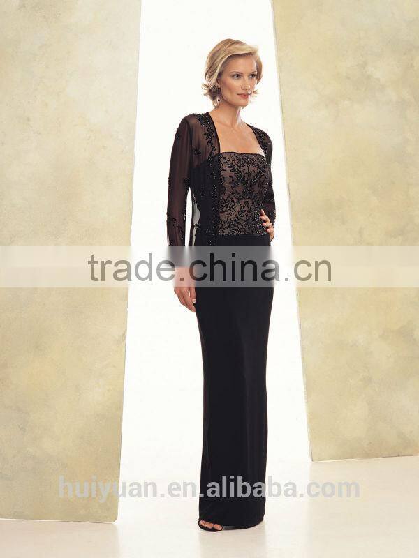 two piece ladies office chiffon black prom dress long sleeve