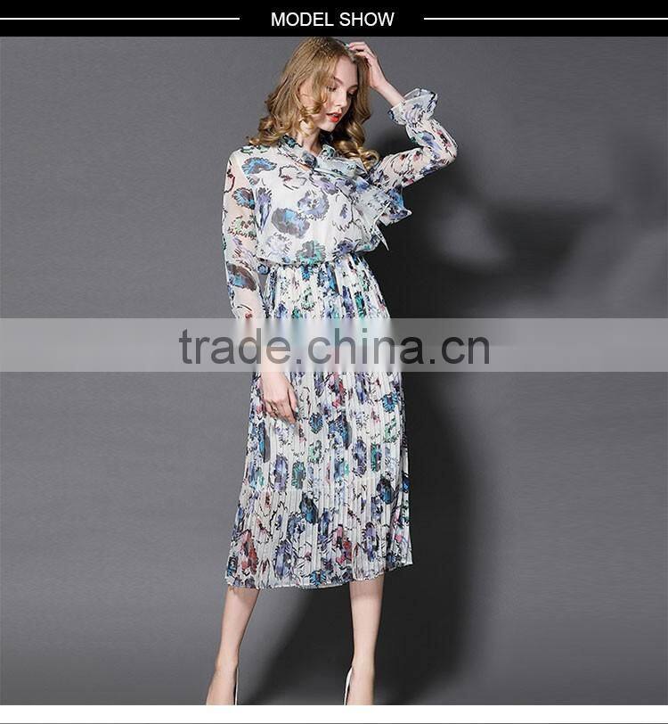 Maxnegio elegant maxi long sleeve office chiffon pleated maxi dress