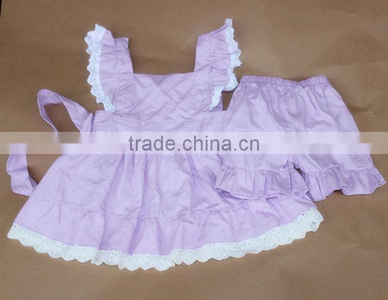 New Coming Baby Clothes Outfit Baby Girls Soild Lace Ruffle Dress Short Design 2 Pieces Children Set