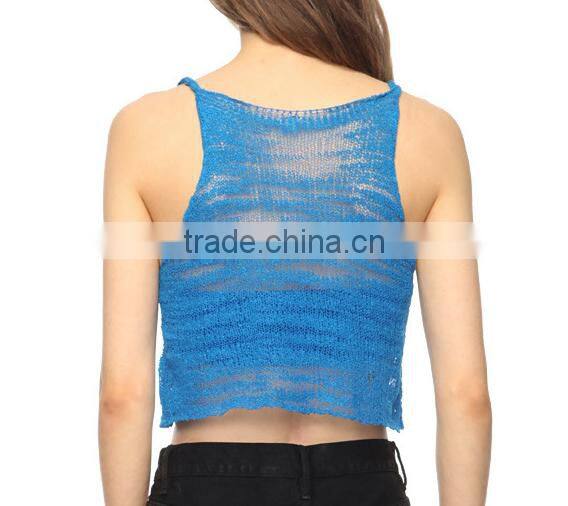 blue slim-fit sleeveless summer sexy women vest