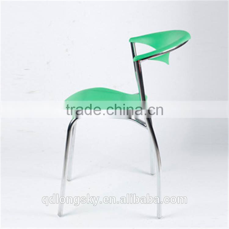 LS-4026A Plastic blue dining chair hotel furniture manufacturer in China Best Selling Iron Frame Blue Plastic Chair With Armrest