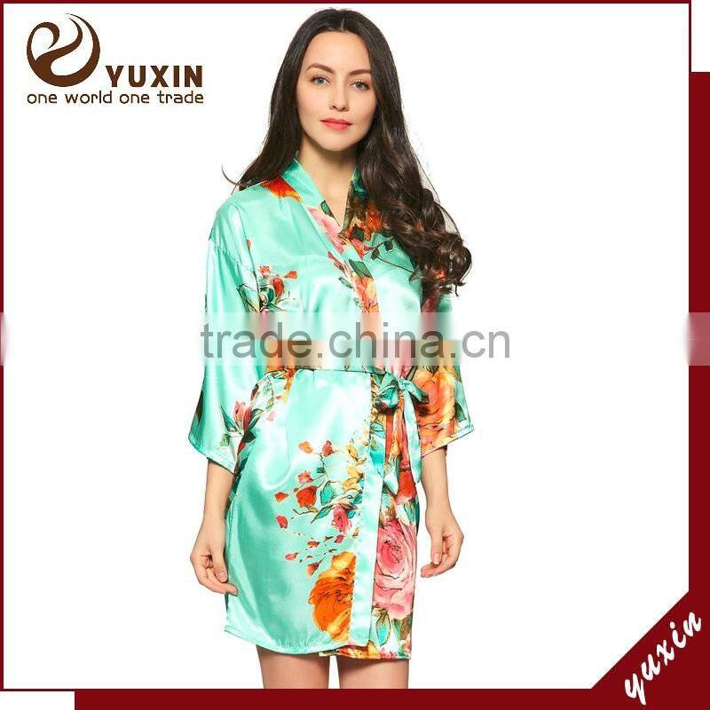Wholesales Silk Keen Length Floral bath robe /Plain Bridesmaid Robe FR0101