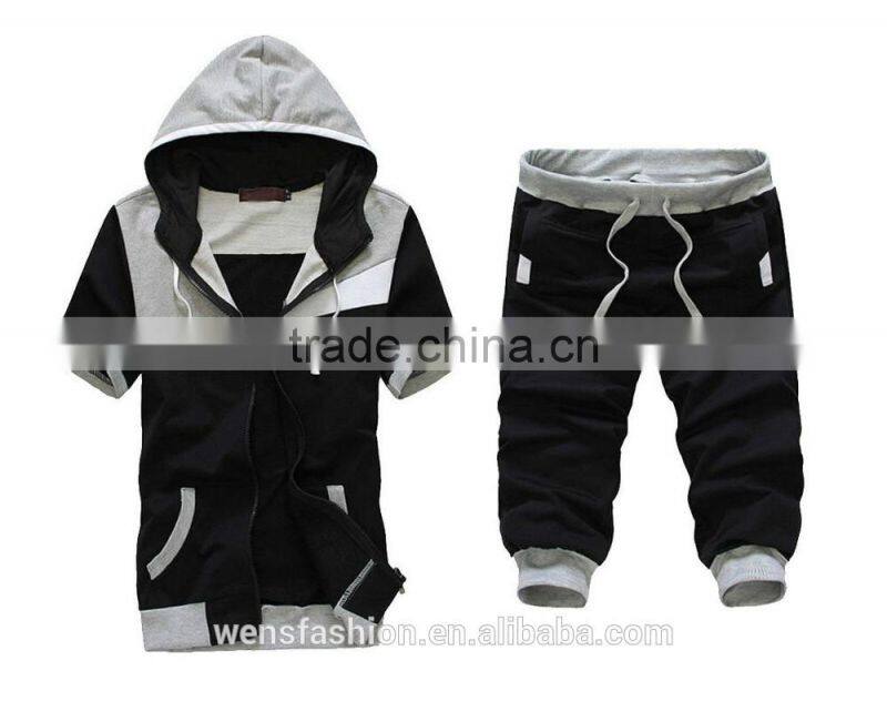 Custom Latest Design Men's sports set hoodies zipper short sleeve Tracksuits