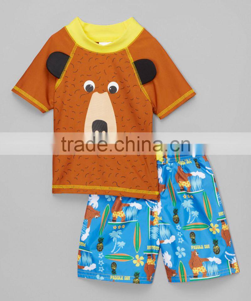 New Summer Boy Sportswear With Brown And Blue Bear Boys Rashguard Set Boys Clothing B-NP-TR905-316