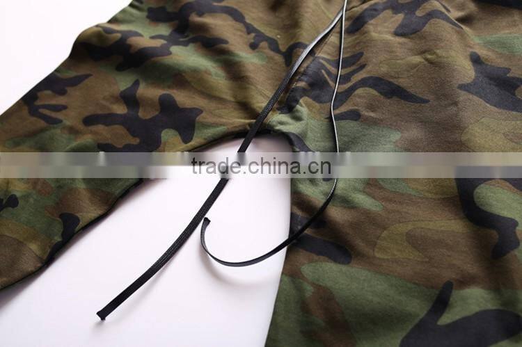 mens fashion camo/camouflage military jogger pants with leather drawstring