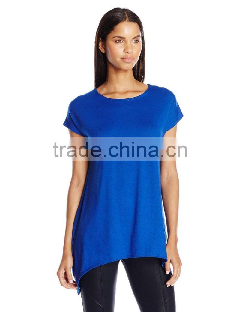 Women's Scoop Neck Short Sleeve Sharkbite Hem Comfy Knit 100% Cotton Tunic Top