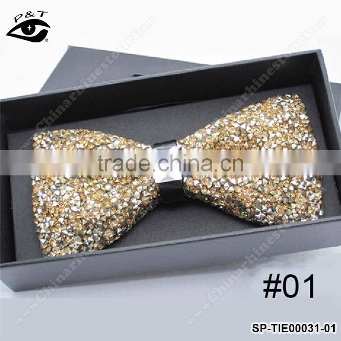 Luxury Glitter Metal Rhinestones Bow Ties Vintage Ties for Men's Wedding Dress with Gift Box 12x6cm