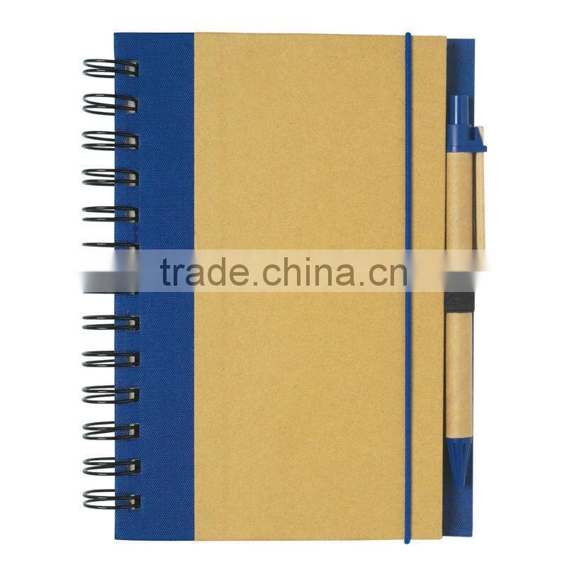 Spiral winding elastic meeting journal notebook with line 70grams 70sheets 30*21cm with kraft paper pen