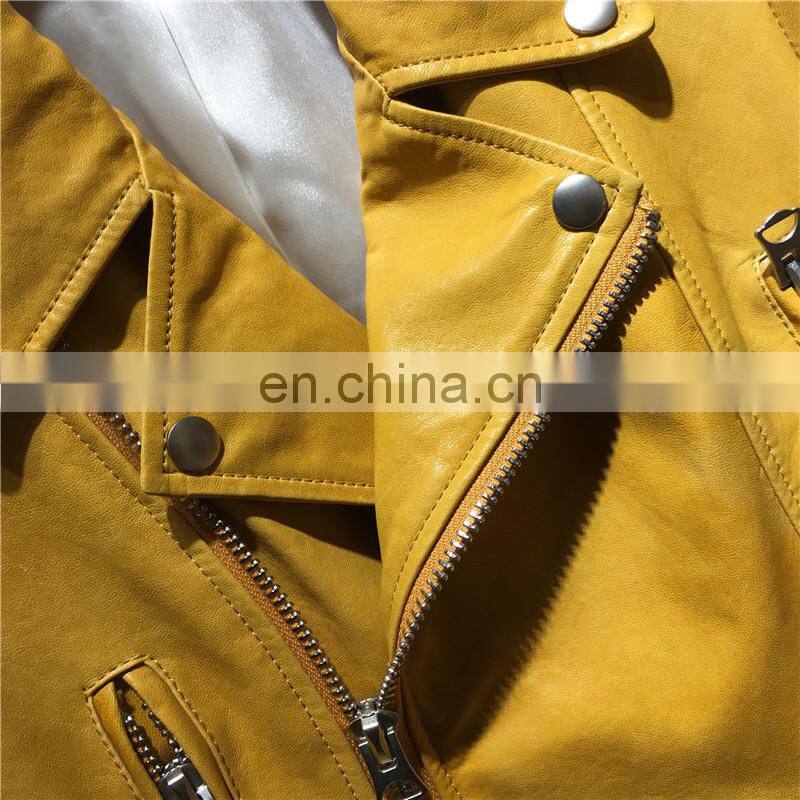 Wholesale Chinese Haining Genuine Leather Coat Woman Red Leather Jacket