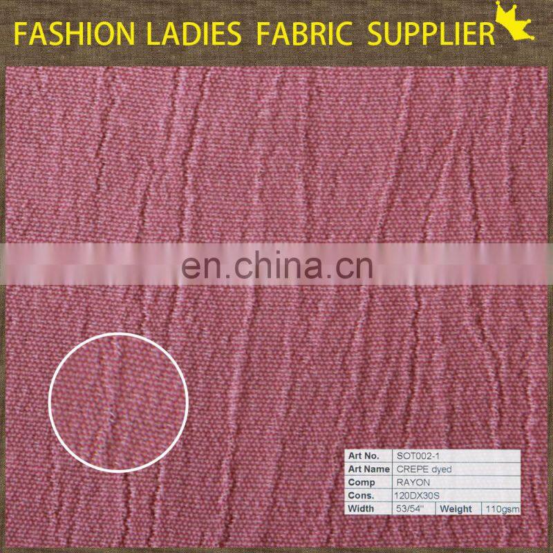 2015wholesale high quality 100%rayon crepe plain dyed fabric