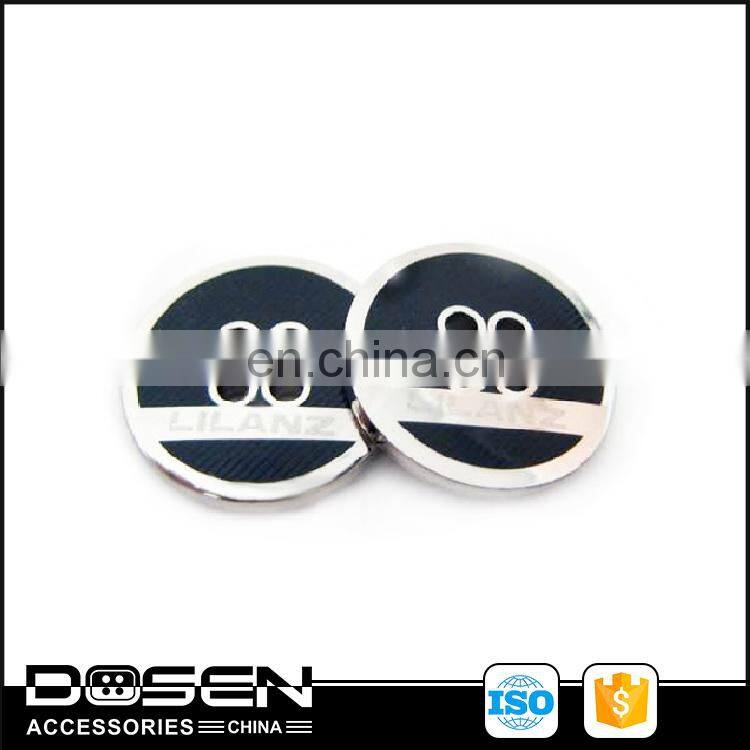 Shiny Silver Black Custom Printing Brand Logo Mens Suit Sewing Button Clothing Shirt Four Holes Button For Garment Jacket Coat