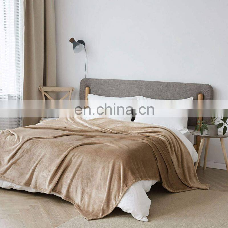 100%Polyester Solid Camel Color Plain Dyed Plush Fleece Throw Blanket in Bulk