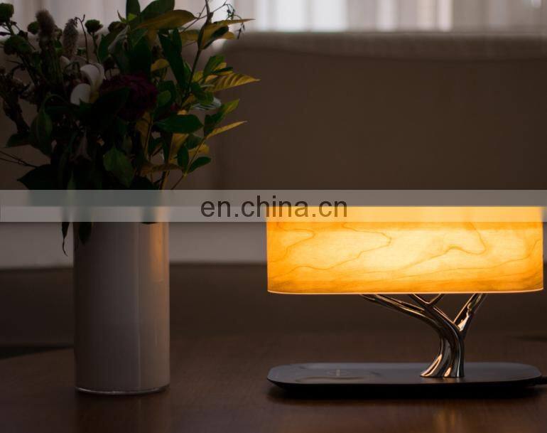 MESUN tree lamp Wooden bedroom Desk Touch dimming Led Wireless Phone Charger Night Lamp With Blue Speaker