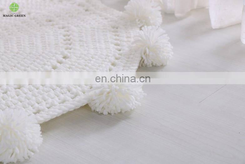 wholesale cotton round shape pom pom decor hand crochet baby kids living room floor game area large nursery rug mat blankets