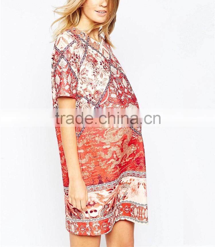 European American Style OEM Mirror Tile Print T-Shirt Maternity Dress Manufacturer