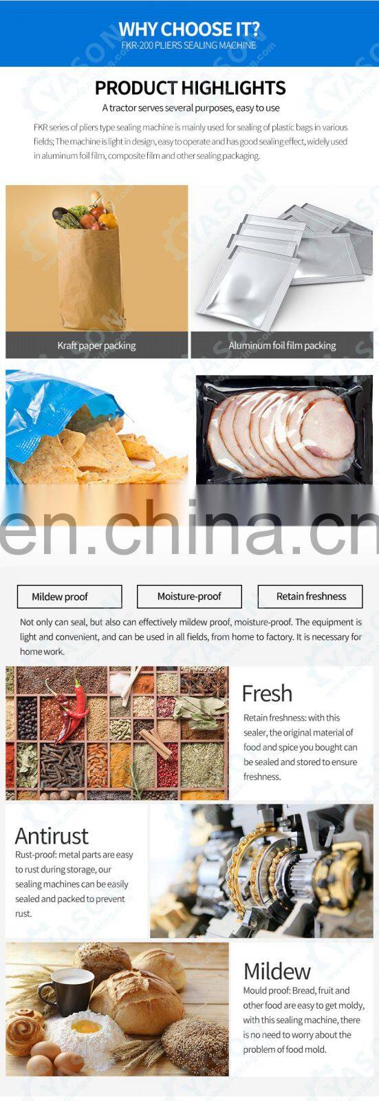 FKR200 Portable handheld Plastic Bag Sealer Aluminum Foil Bag Pliers Sealing Machine 200mm length