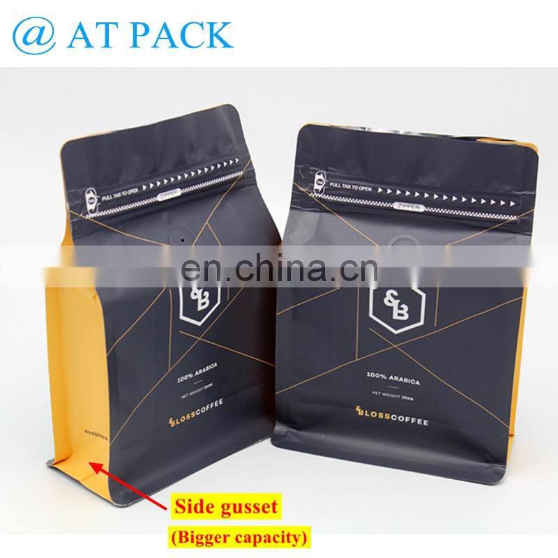 Custom printed 1kg Resealable Flat Bottom Box Pouch Coffee Bag with valve