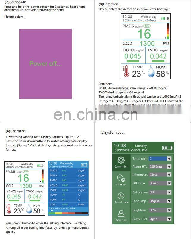 DM509 Handheld Indoor PM2.5 CO2 HCHO TVOC Temperature Humidity AQI Air Quality Monitor Detector