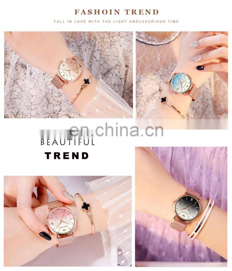 Hannah Martin 13620 Women Watch Luxury 3D Butterfly Rose Gold Mesh Strap Japanese Movement Waterproof Quartz Women Wristwatch