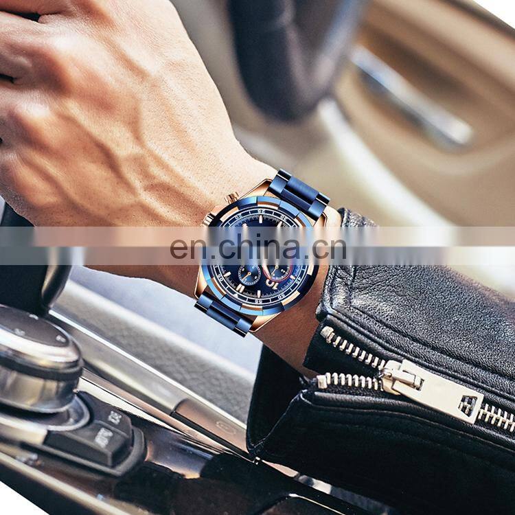 MINI FOCUS MF0198G Men's Quartz Watches Stainless Steel Chronograph Waterproof Luminous Man Clock