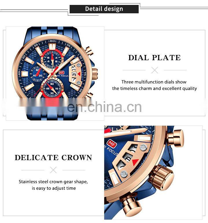 Mini Focus MF0352G Big Screen Chronograph Quartz Watches Luxury Water Proof Mens Watch Gift Set