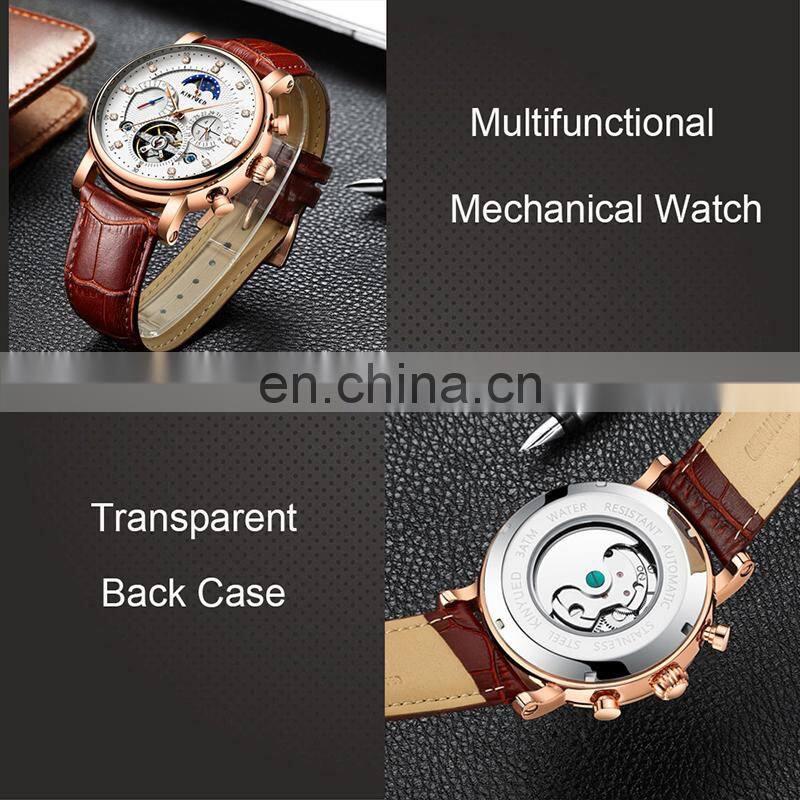 KINYUED J025 Men's Mechanical Watch Leather Belt Automatic Calendar Auto Date Luxury Men Watches