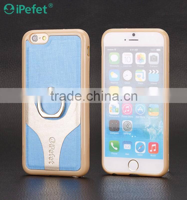 Double color cell phone leather case for iPhone 6S with ring holder