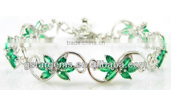 925 Sterling Silver Popular Red Lab Created Emerald Bracelet Bangle Gemstone Jewelry