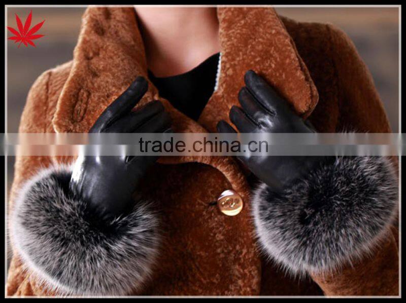 High quality ladies Fur touch screen sheepskin leather gloves