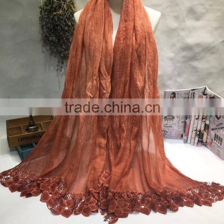 New Arrival Embroidery Lace Flower Brim Matching Fashion Women Lady Scarf