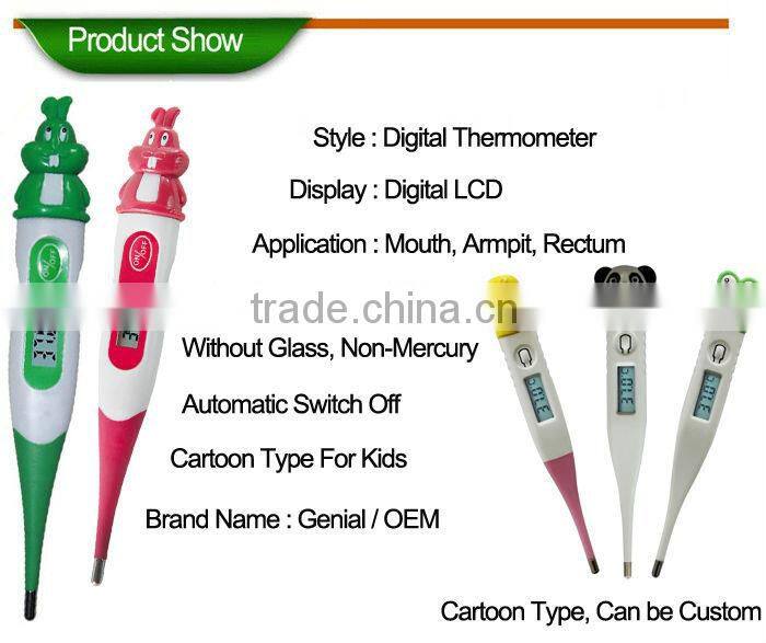 2016 hot sale Digital Baby thermometer cartoon thermometer have hard tip and flexible tip with CE. take care of baby healthy