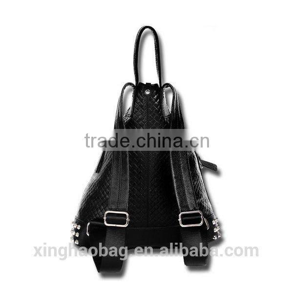 Hot selling fashionable triangle shaped leather backpack with rivet