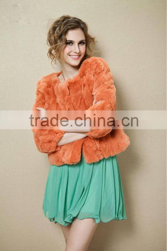 QD21769 Cute Sheared Rex Rabbit Fur Jacket From China