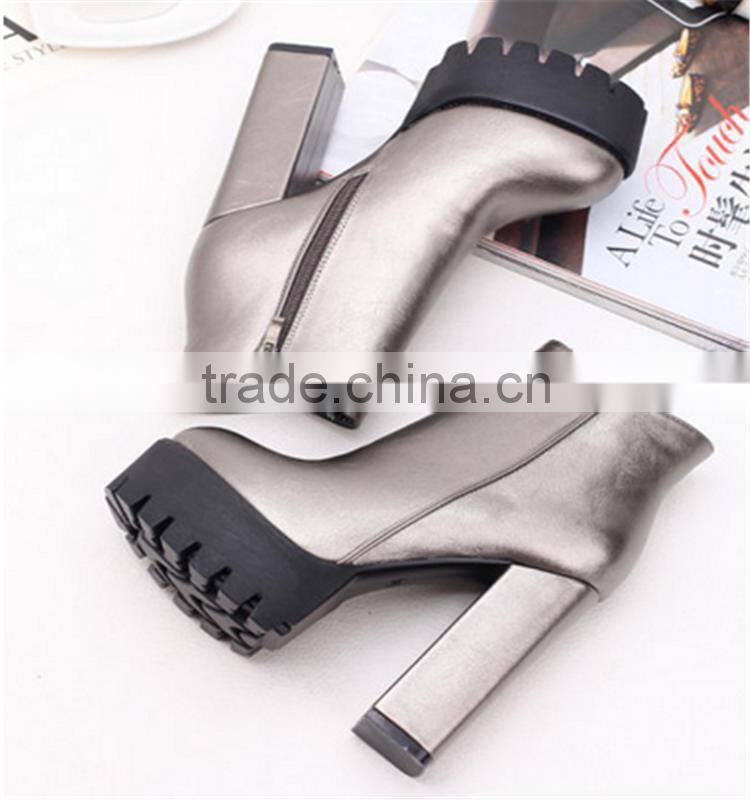 Silver thick high heel fetish blue jeans heel women boots shoes from China