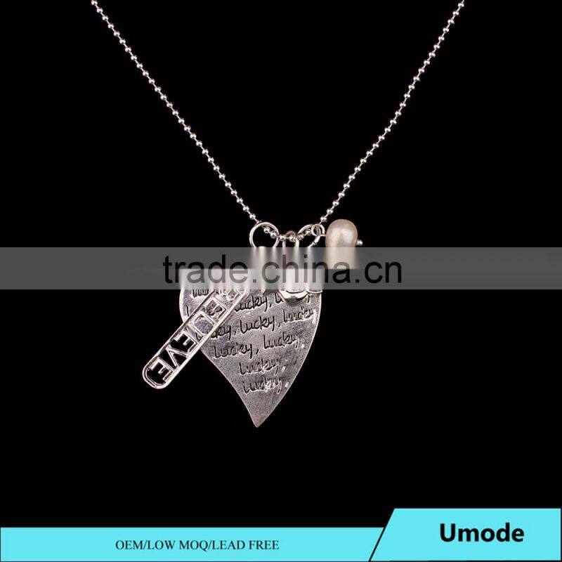 Latest Design Single Pearl Heart Pendant Necklace for Female
