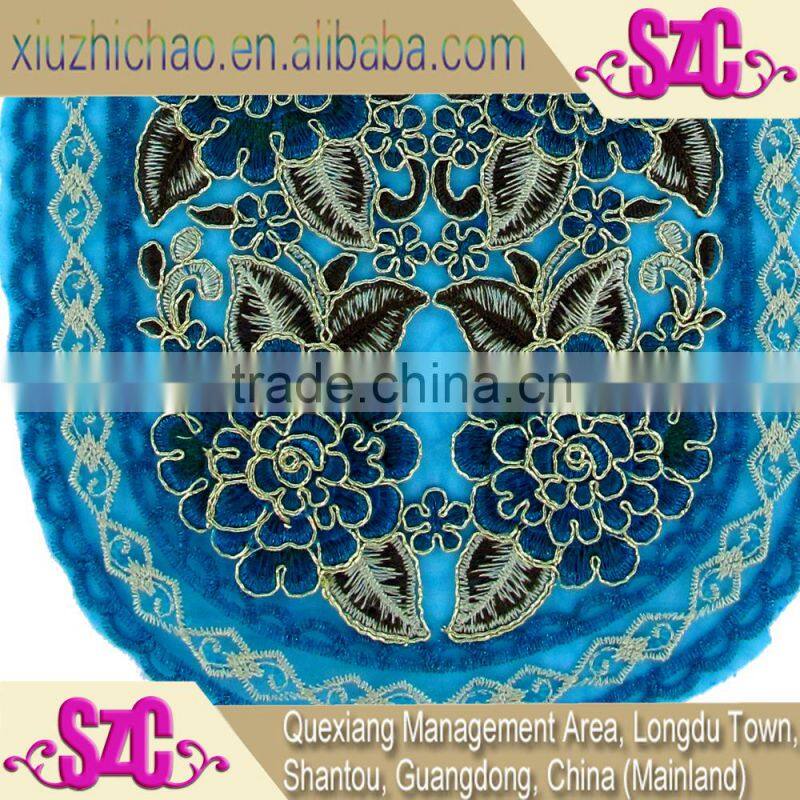 HG0050-3(9.0)Top quality popular handmade applique decorative fabric neck embroidery designs lace