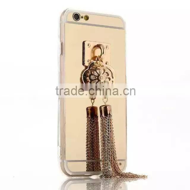 Luxury Mirror Chain Ring TPU Mobile Phone Cover Case For Apple iPhone 5 G 6 6S Plus