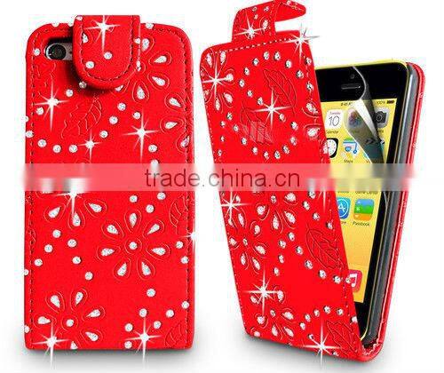 Diamond Leather Flip Bling Glitter Mobile Phone Case Cover For APPLE iPhone 5C
