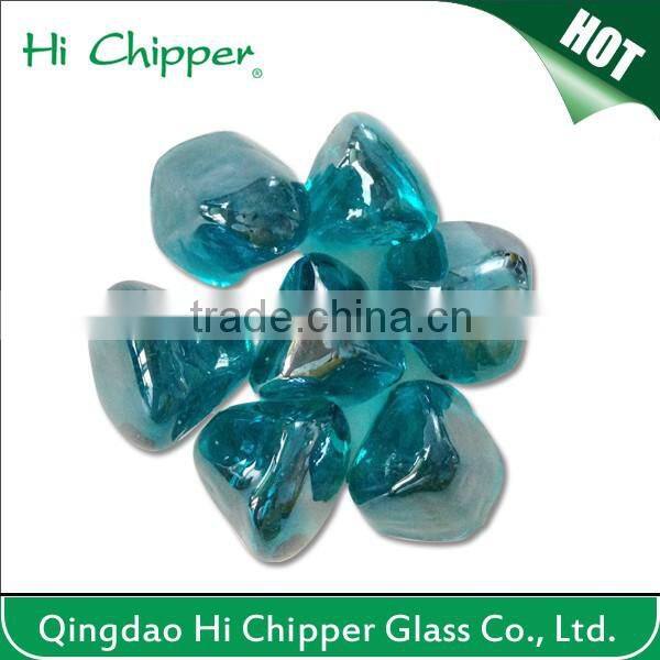 Ocean blue diamond shape decorative glass gem stone for fire pit