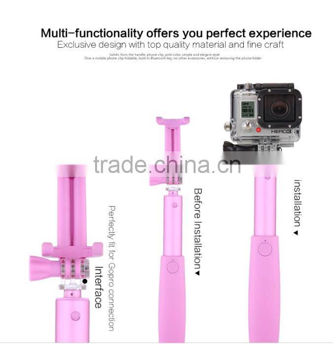 2016 mini selfie stick with bluetooth shutter button,Custom Handheld bluetooth selfie stick Monopod Stick