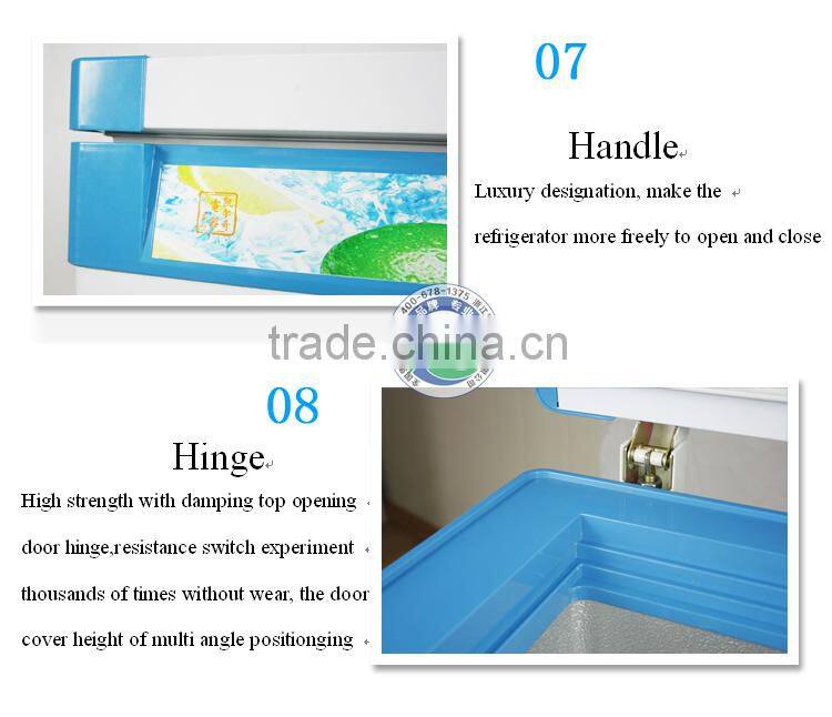 Top open door chest freezer,deep freezer with lock&key,interior lamp,inner glass door