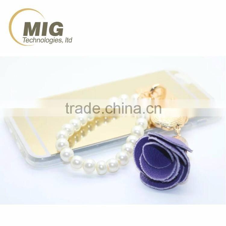 NEW transparent tpu and pc phone case For apple iphone 6S with ring and luxury pearl rose Mobile phone case For apple iphone 6