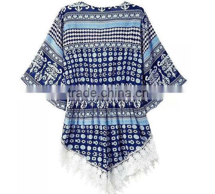 Wholesale Sexy Design Lace Trim Latest Design Beach Tunic